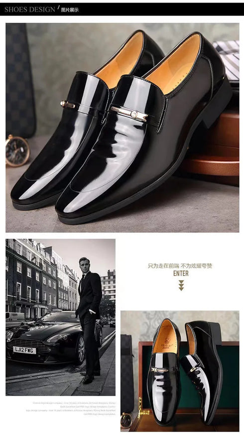 Elegant Breathable Oxford Leather Shoes for Men - Perfect Formal Flats for Office, Weddings, and Daily Wear - Comfortable Slip-On Design with Pointed Toe and Rubber Outsole